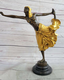 Semi Nude Female Arabesque Dancer Golden Bronze Sculpture after Colinet on Marble Base