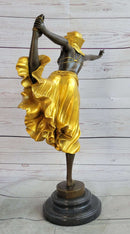 Semi Nude Female Arabesque Dancer Golden Bronze Sculpture after Colinet on Marble Base
