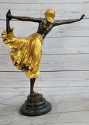 Semi Nude Female Arabesque Dancer Golden Bronze Sculpture after Colinet on Marble Base
