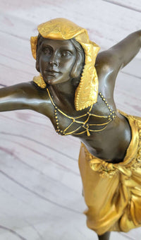 Semi Nude Female Arabesque Dancer Golden Bronze Sculpture after Colinet on Marble Base