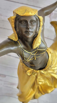 Semi Nude Female Arabesque Dancer Golden Bronze Sculpture after Colinet on Marble Base