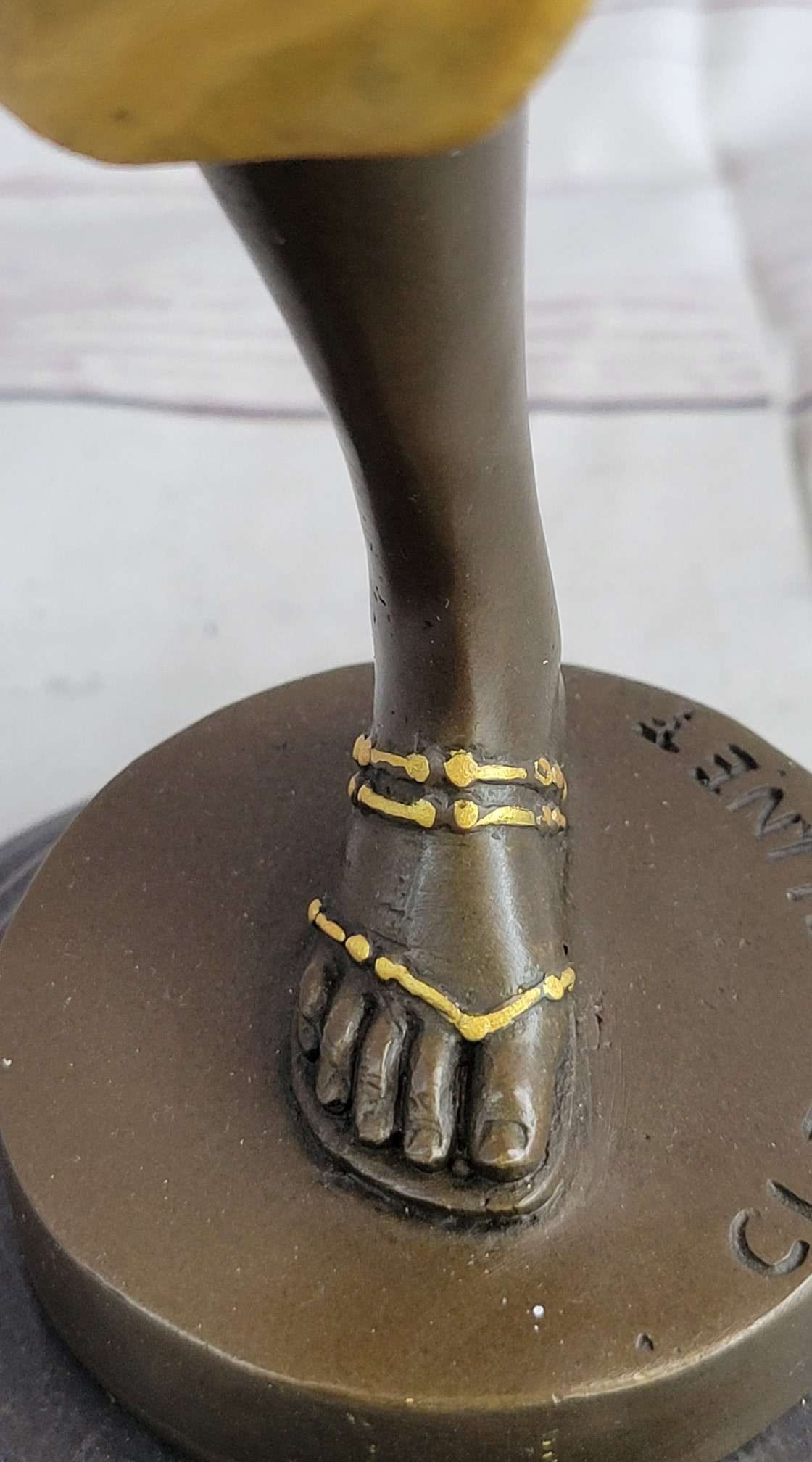 Semi Nude Female Arabesque Dancer Golden Bronze Sculpture after Colinet on Marble Base
