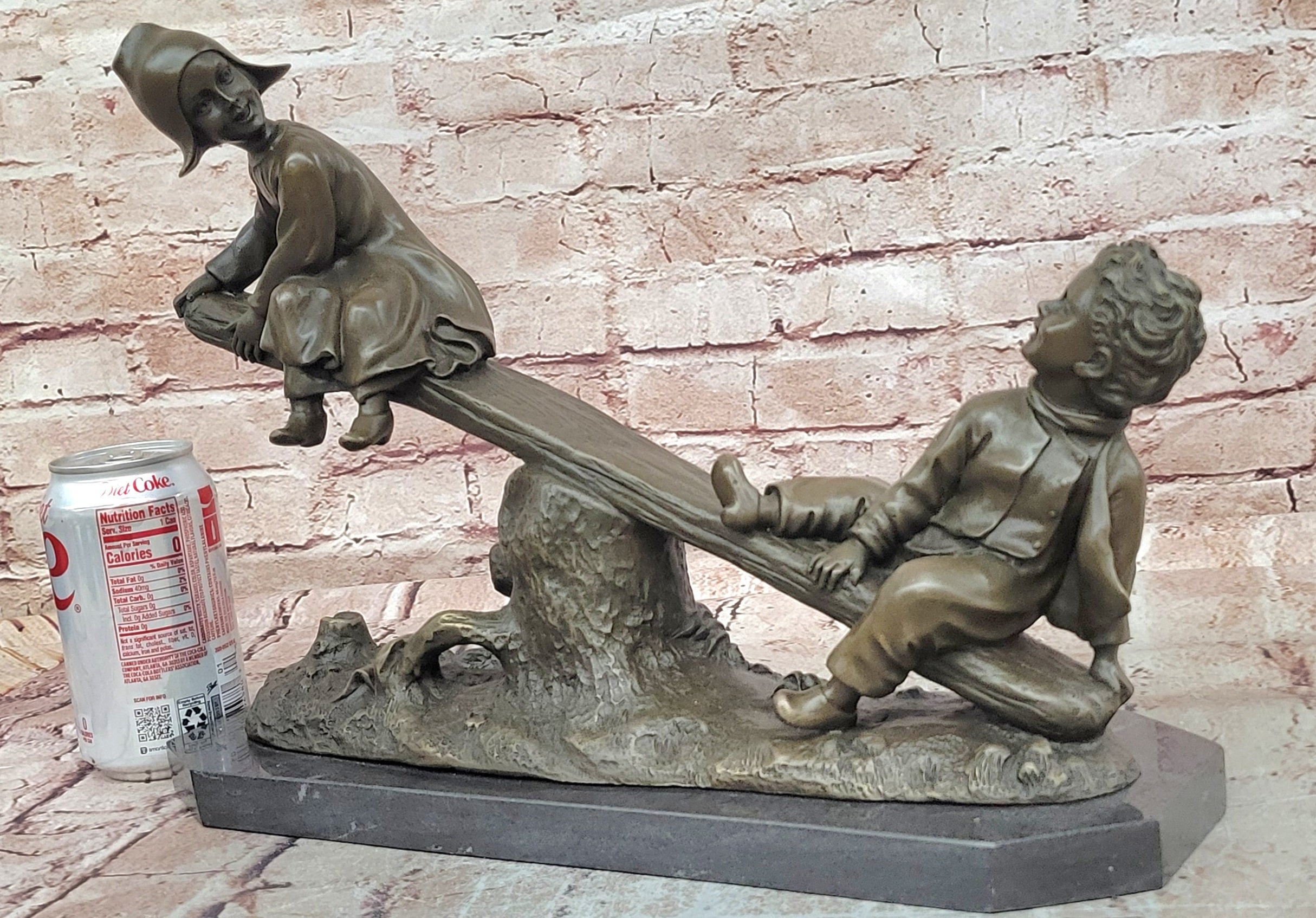 Signed J.Daste Art Deco Sculpture Joy Two Children Play Seesaw Bronze Statue Figure