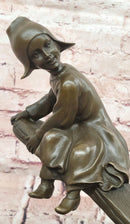 Signed J.Daste Art Deco Sculpture Joy Two Children Play Seesaw Bronze Statue Figure