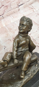 Signed J.Daste Art Deco Sculpture Joy Two Children Play Seesaw Bronze Statue Figure