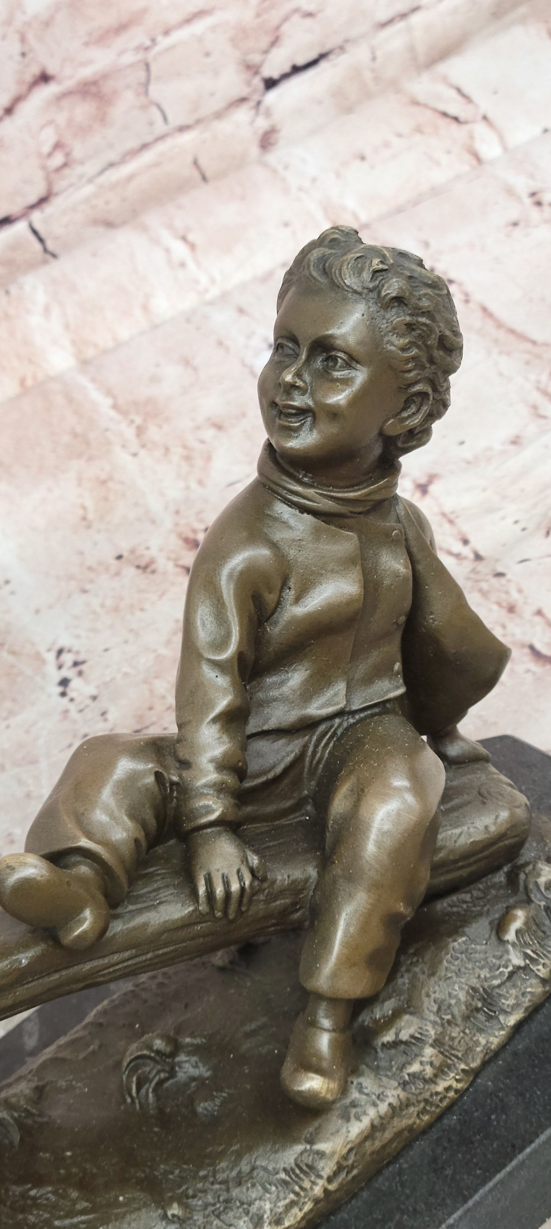 Signed J.Daste Art Deco Sculpture Joy Two Children Play Seesaw Bronze Statue Figure