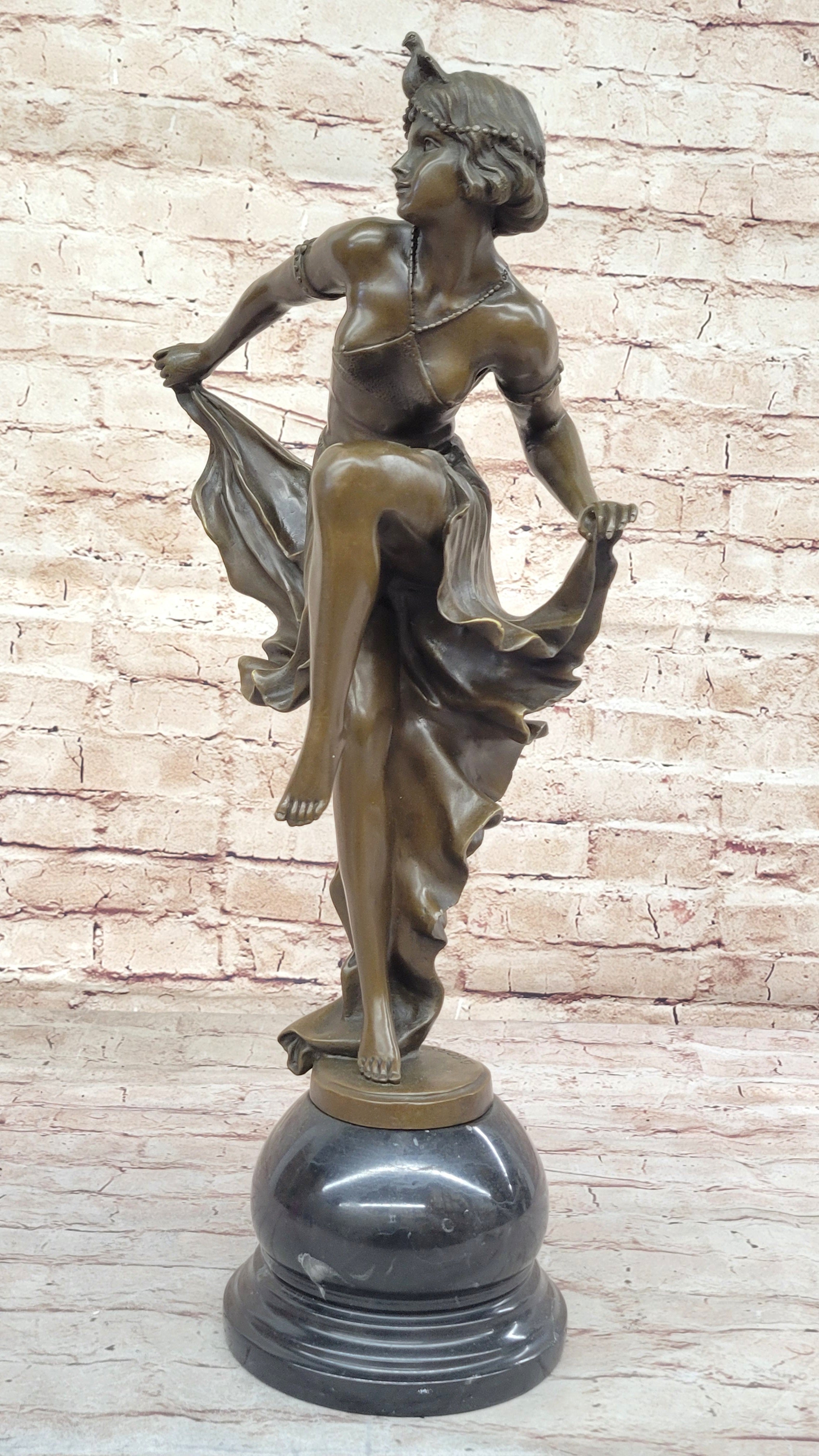 Art Deco Flapper Dancer Hot Cast Bronze Sculpture by A. Gory