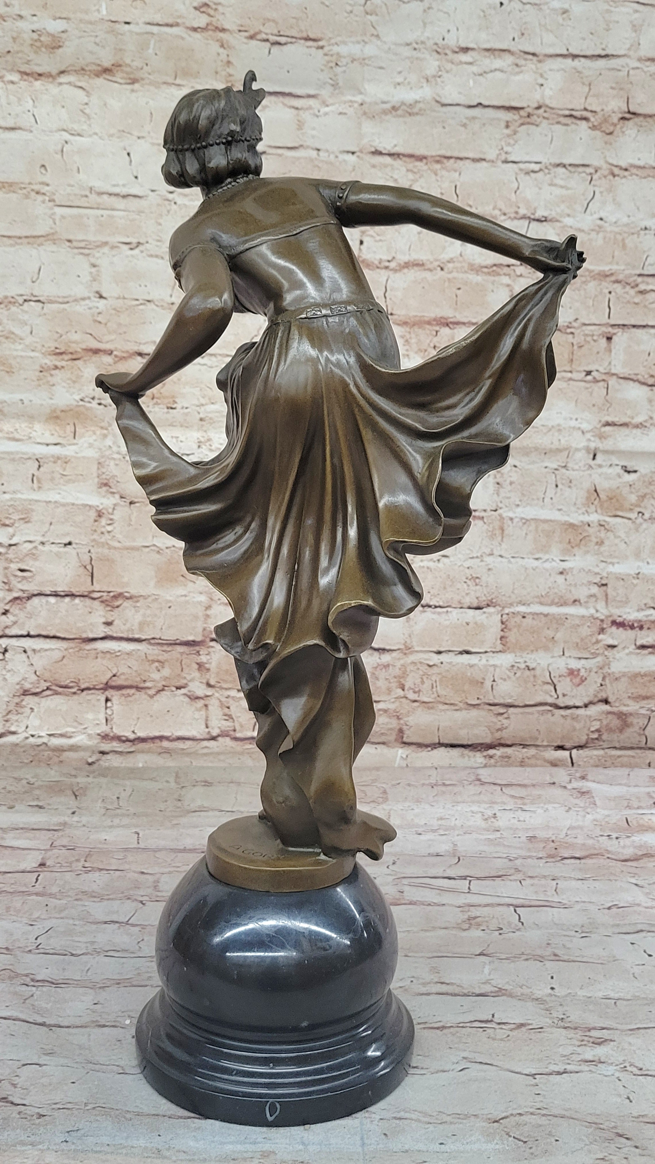 Art Deco Flapper Dancer Hot Cast Bronze Sculpture by A. Gory