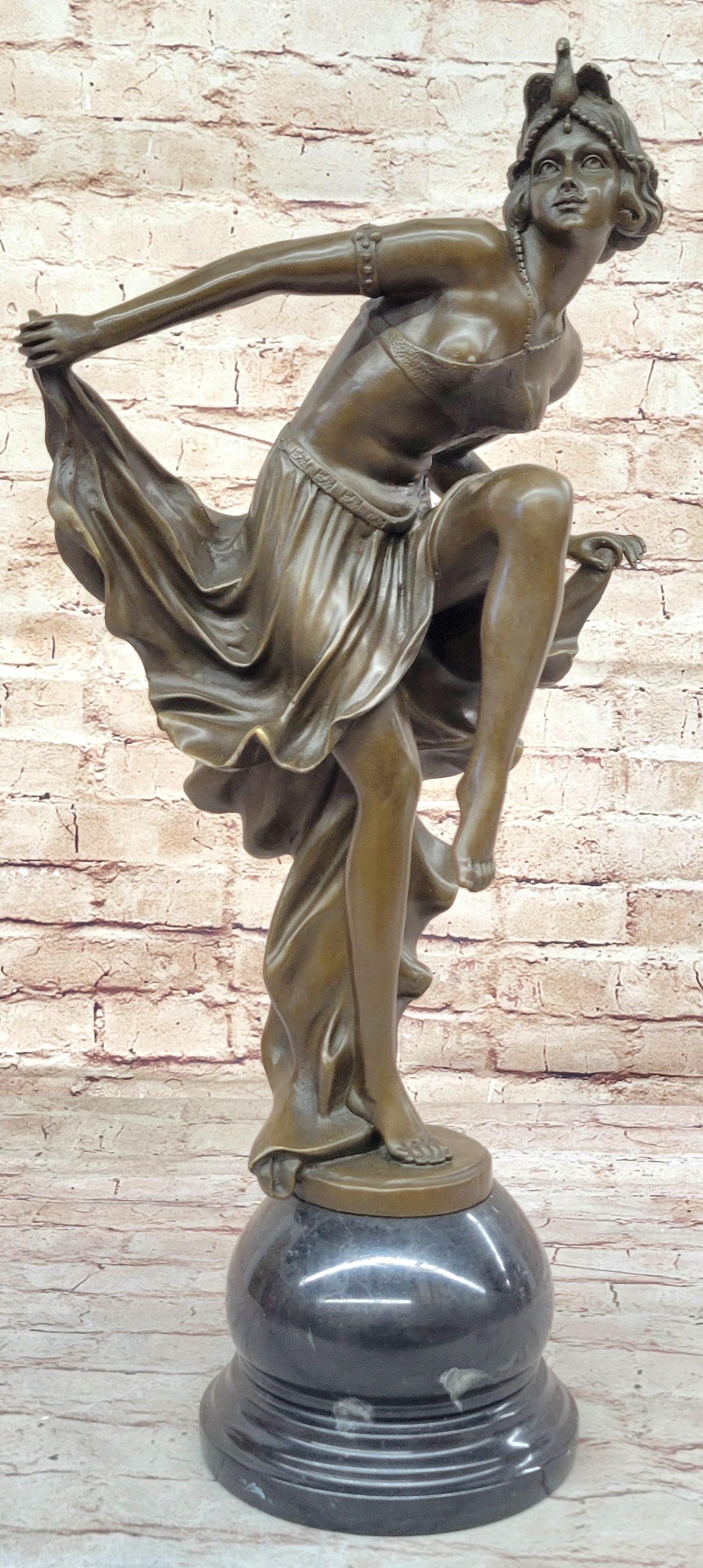 Art Deco Flapper Dancer Hot Cast Bronze Sculpture by A. Gory