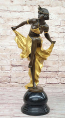 Gold Patina Gypsy Semi Nude Dancer Bronze Sculpture Marble Base Figure