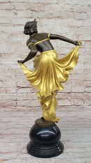 Gold Patina Gypsy Semi Nude Dancer Bronze Sculpture Marble Base Figure