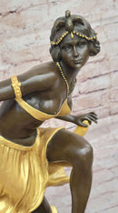 Gold Patina Gypsy Semi Nude Dancer Bronze Sculpture Marble Base Figure