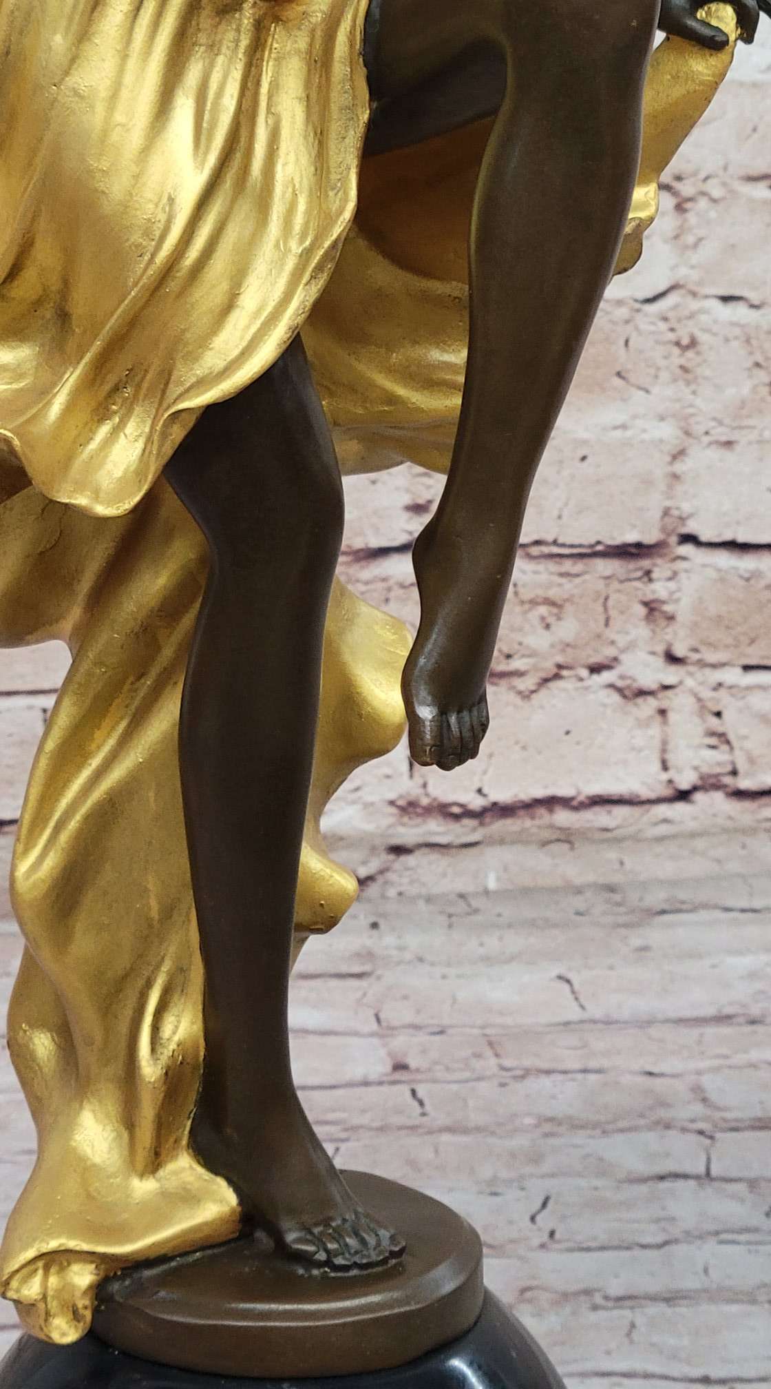 Gold Patina Gypsy Semi Nude Dancer Bronze Sculpture Marble Base Figure