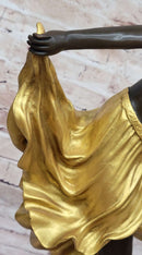 Gold Patina Gypsy Semi Nude Dancer Bronze Sculpture Marble Base Figure