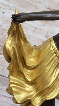 Gold Patina Gypsy Semi Nude Dancer Bronze Sculpture Marble Base Figure