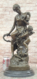 Signed Math. Moreau, Bronze Sculpture Venus w/Cherub ''Bond of Love'' Statue
