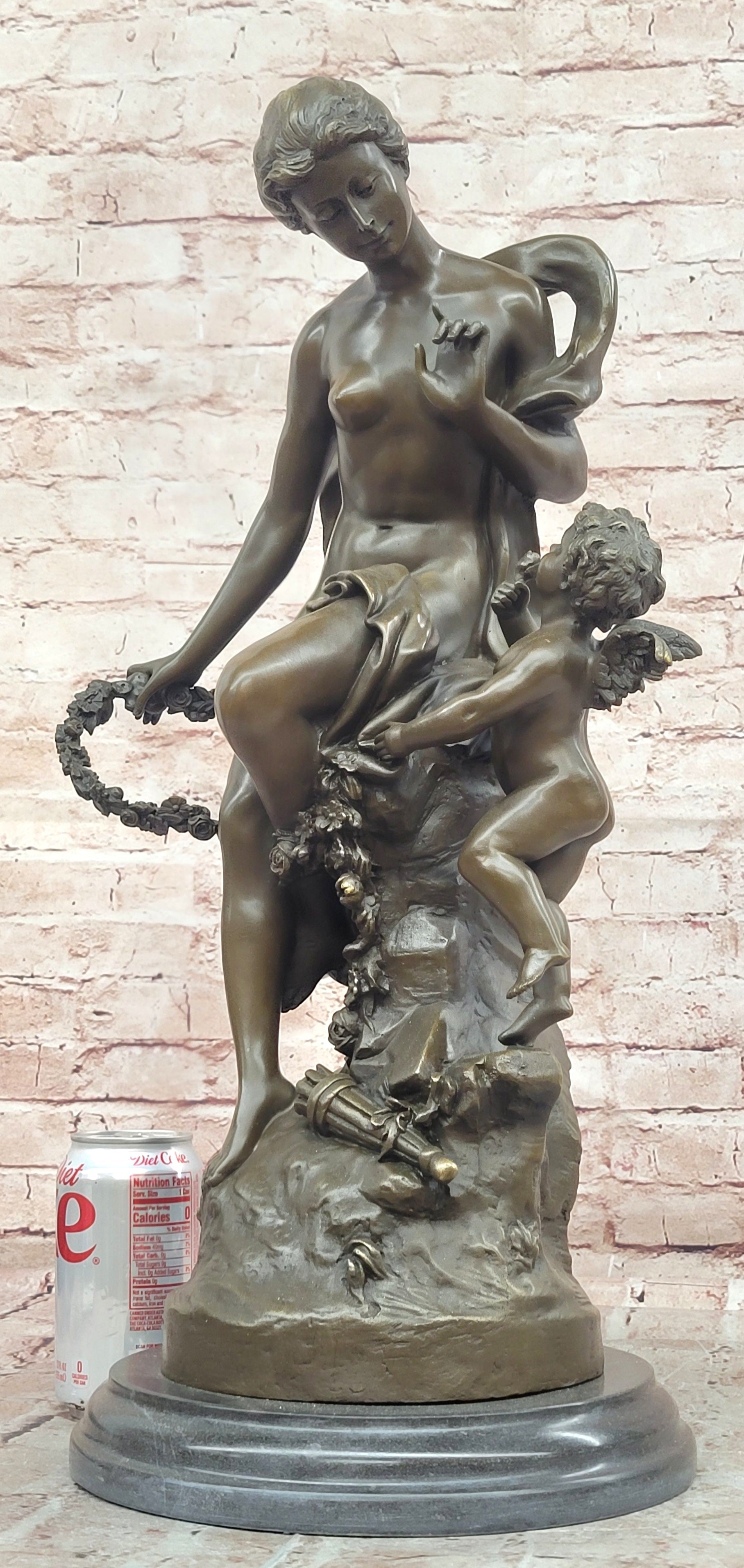 Signed Math. Moreau, Bronze Sculpture Venus w/Cherub ''Bond of Love'' Statue