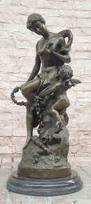 Signed Math. Moreau, Bronze Sculpture Venus w/Cherub ''Bond of Love'' Statue