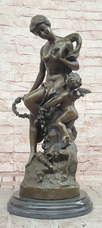 Signed Math. Moreau, Bronze Sculpture Venus w/Cherub ''Bond of Love'' Statue