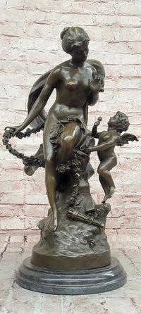 Signed Math. Moreau, Bronze Sculpture Venus w/Cherub ''Bond of Love'' Statue