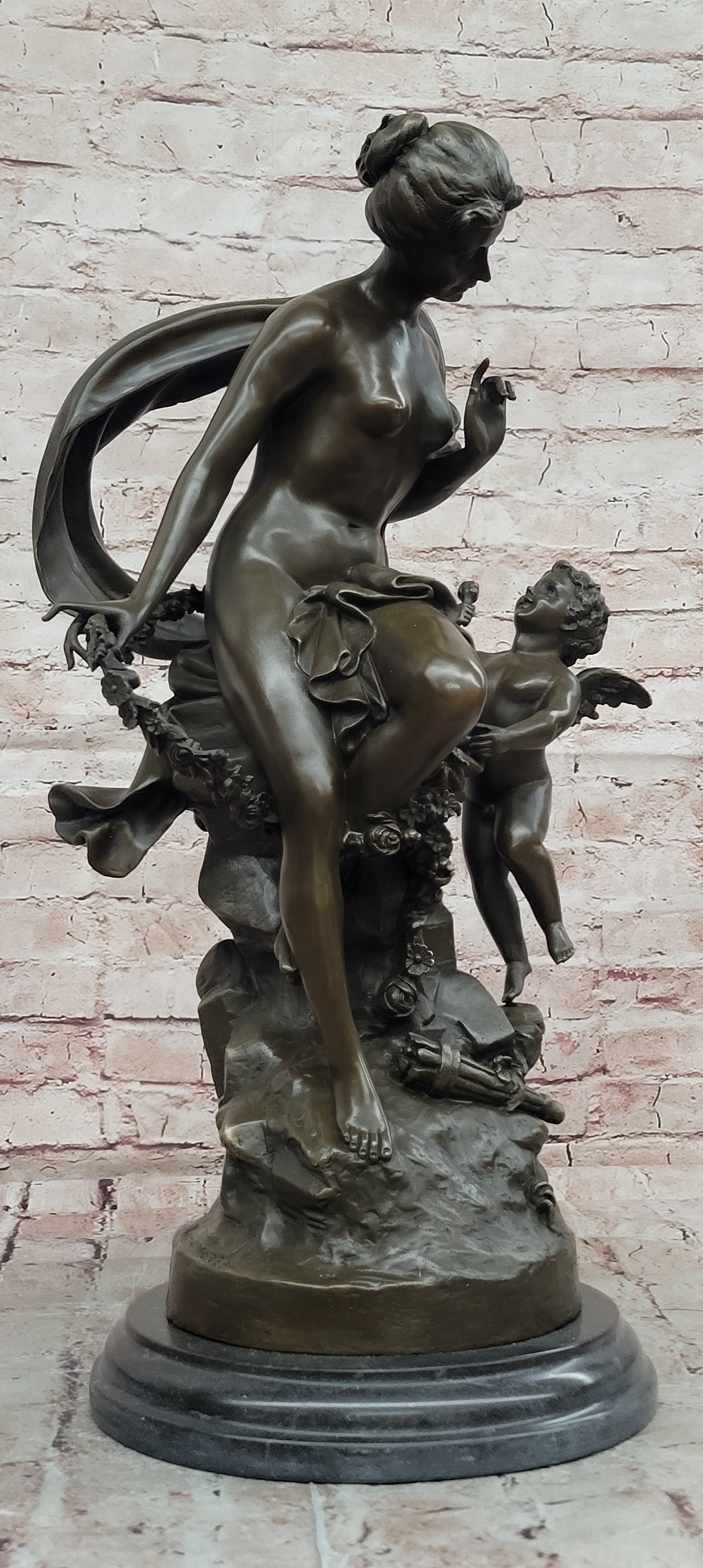 Signed Math. Moreau, Bronze Sculpture Venus w/Cherub ''Bond of Love'' Statue