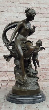 Signed Math. Moreau, Bronze Sculpture Venus w/Cherub ''Bond of Love'' Statue