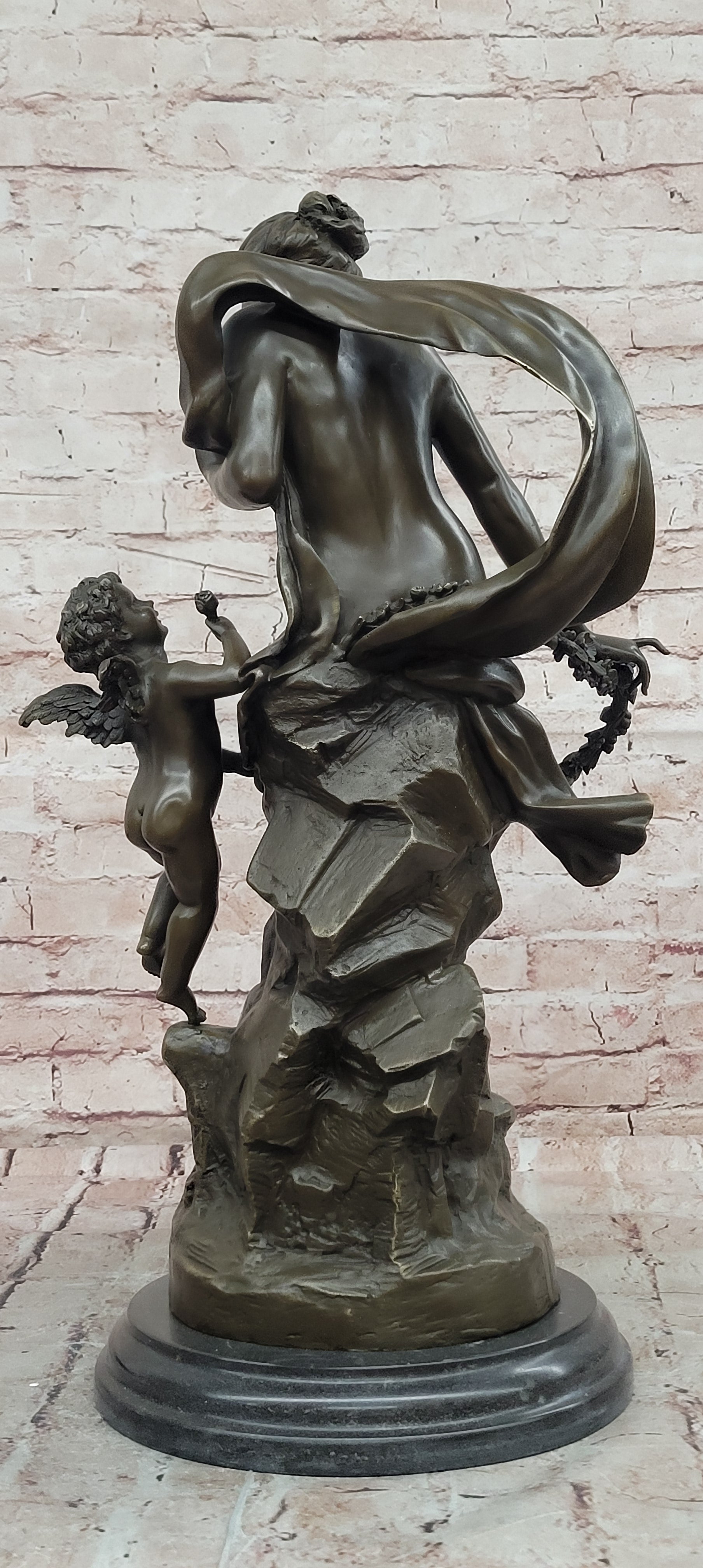 Signed Math. Moreau, Bronze Sculpture Venus w/Cherub ''Bond of Love'' Statue