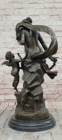 Signed Math. Moreau, Bronze Sculpture Venus w/Cherub ''Bond of Love'' Statue