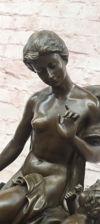 Signed Math. Moreau, Bronze Sculpture Venus w/Cherub ''Bond of Love'' Statue