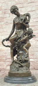 Signed Math. Moreau, Bronze Sculpture Venus w/Cherub ''Bond of Love'' Statue