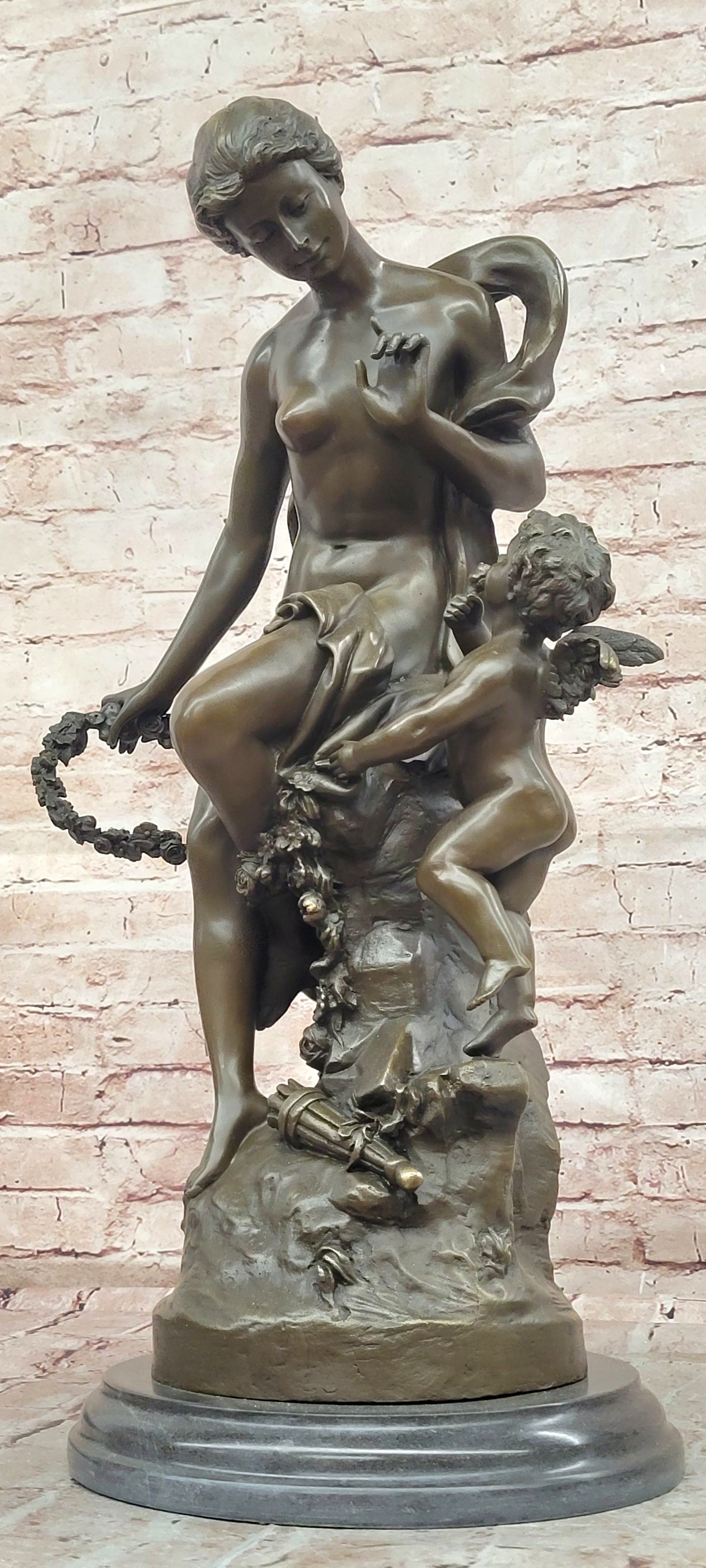 Signed Math. Moreau, Bronze Sculpture Venus w/Cherub ''Bond of Love'' Statue
