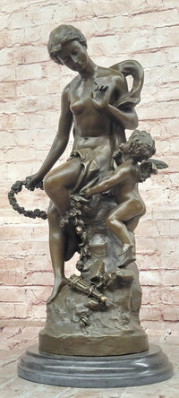 Signed Math. Moreau, Bronze Sculpture Venus w/Cherub ''Bond of Love'' Statue