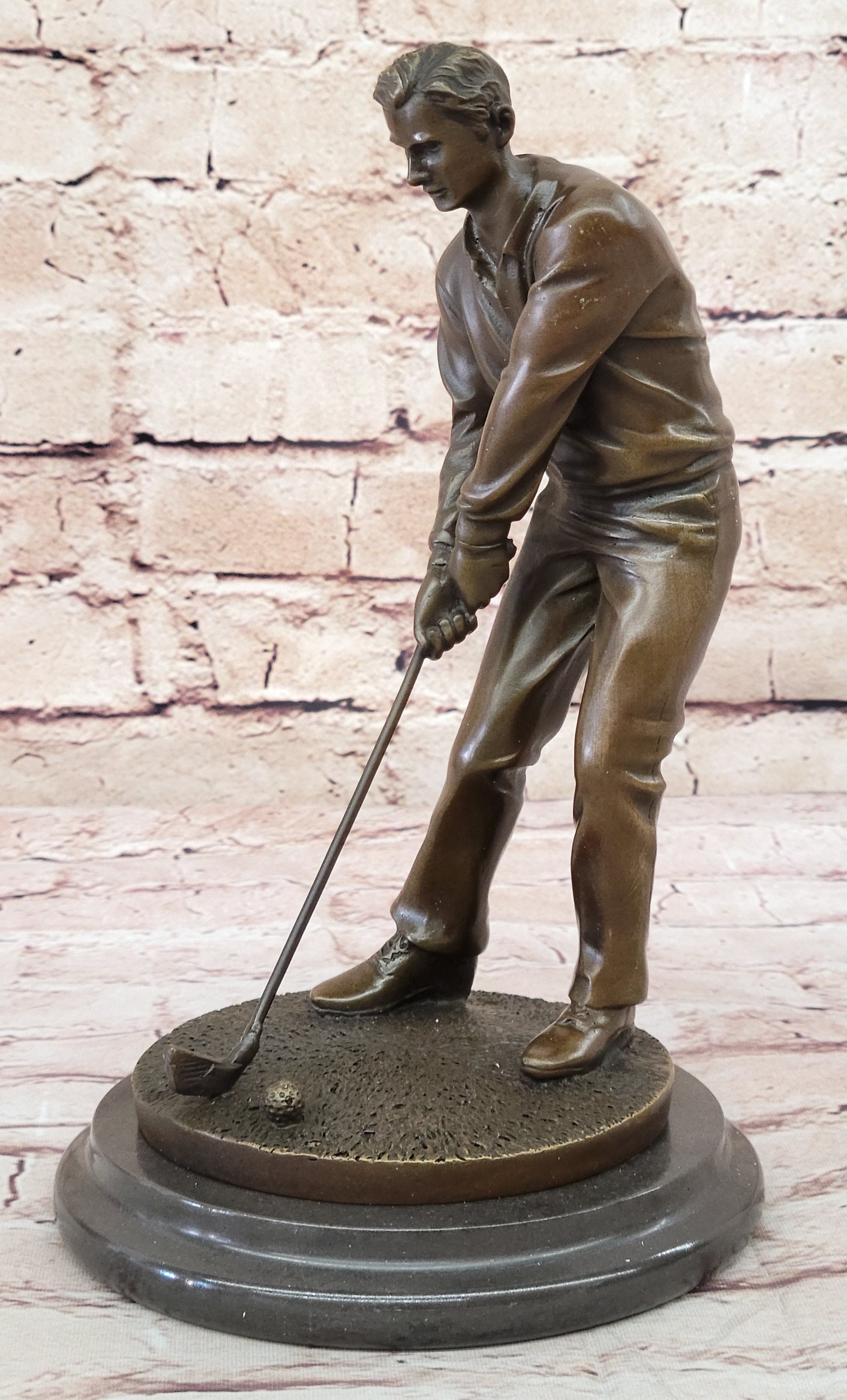 Golfer Playing Golf Bronze Marble Trophy PGA Signed Art