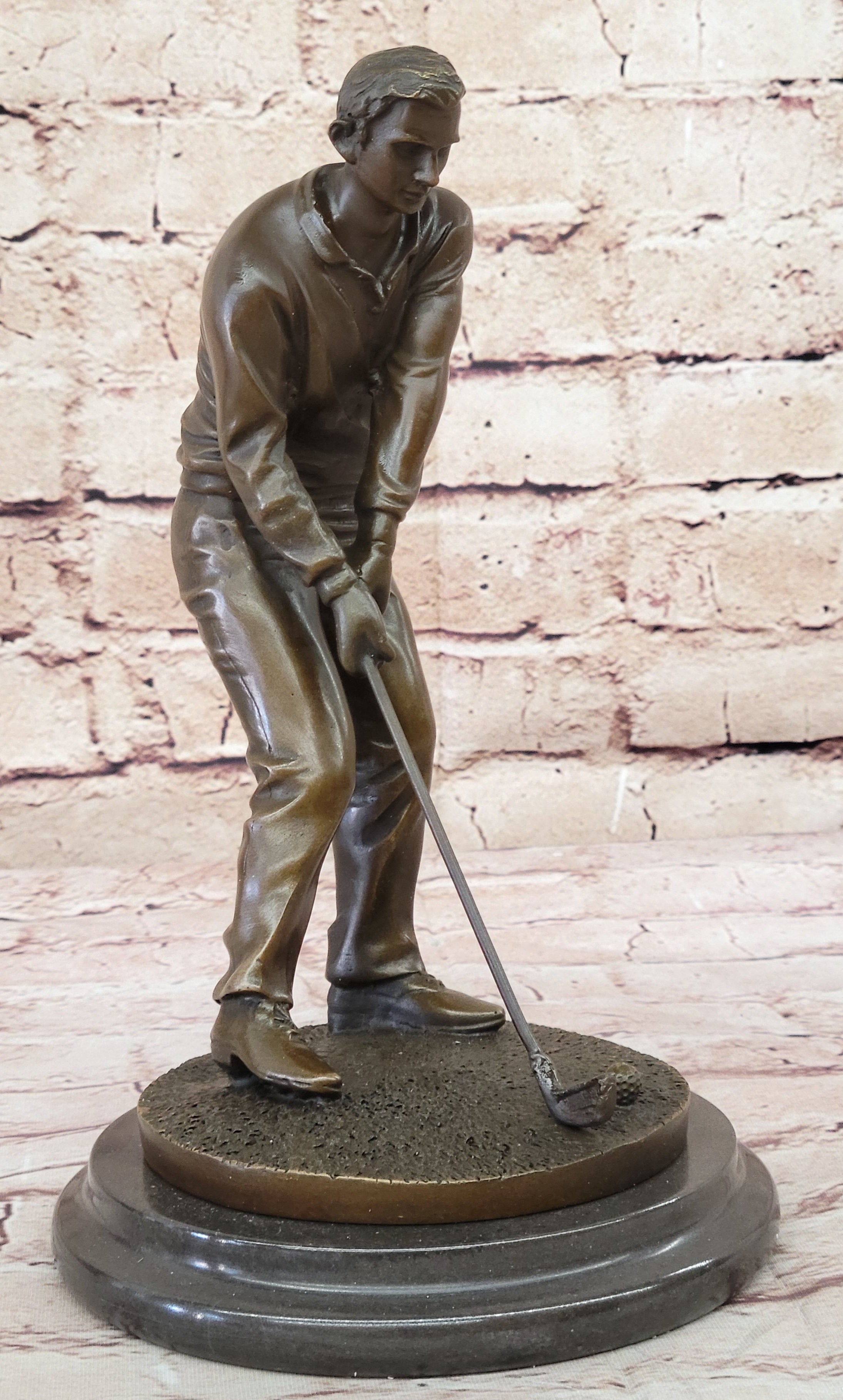 Golfer Playing Golf Bronze Marble Trophy PGA Signed Art