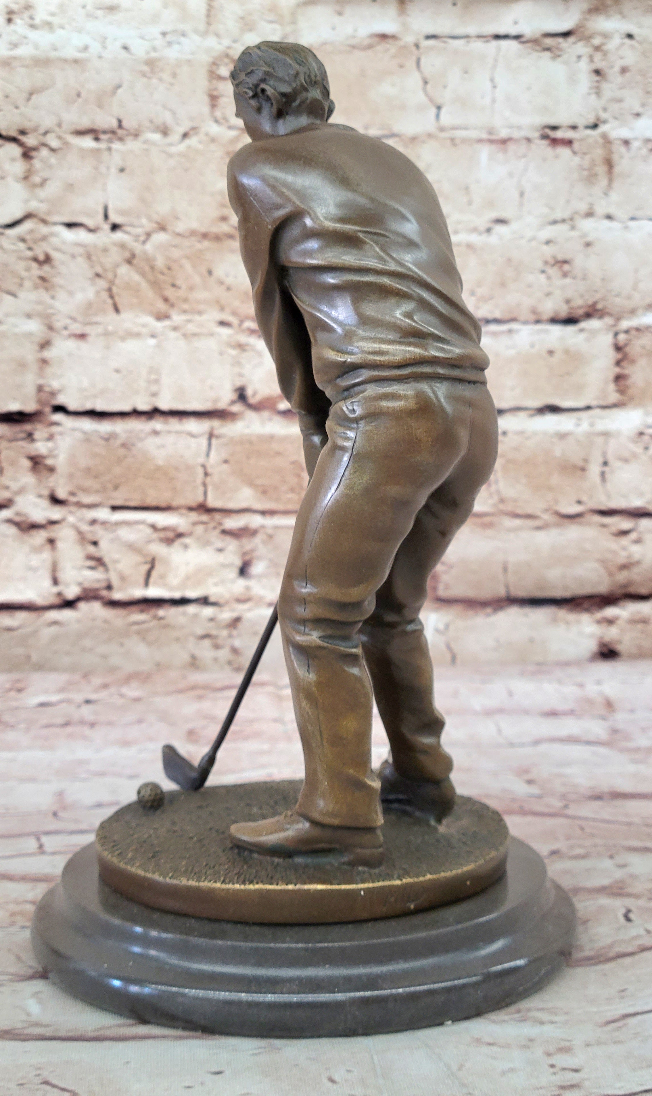 Golfer Playing Golf Bronze Marble Trophy PGA Signed Art