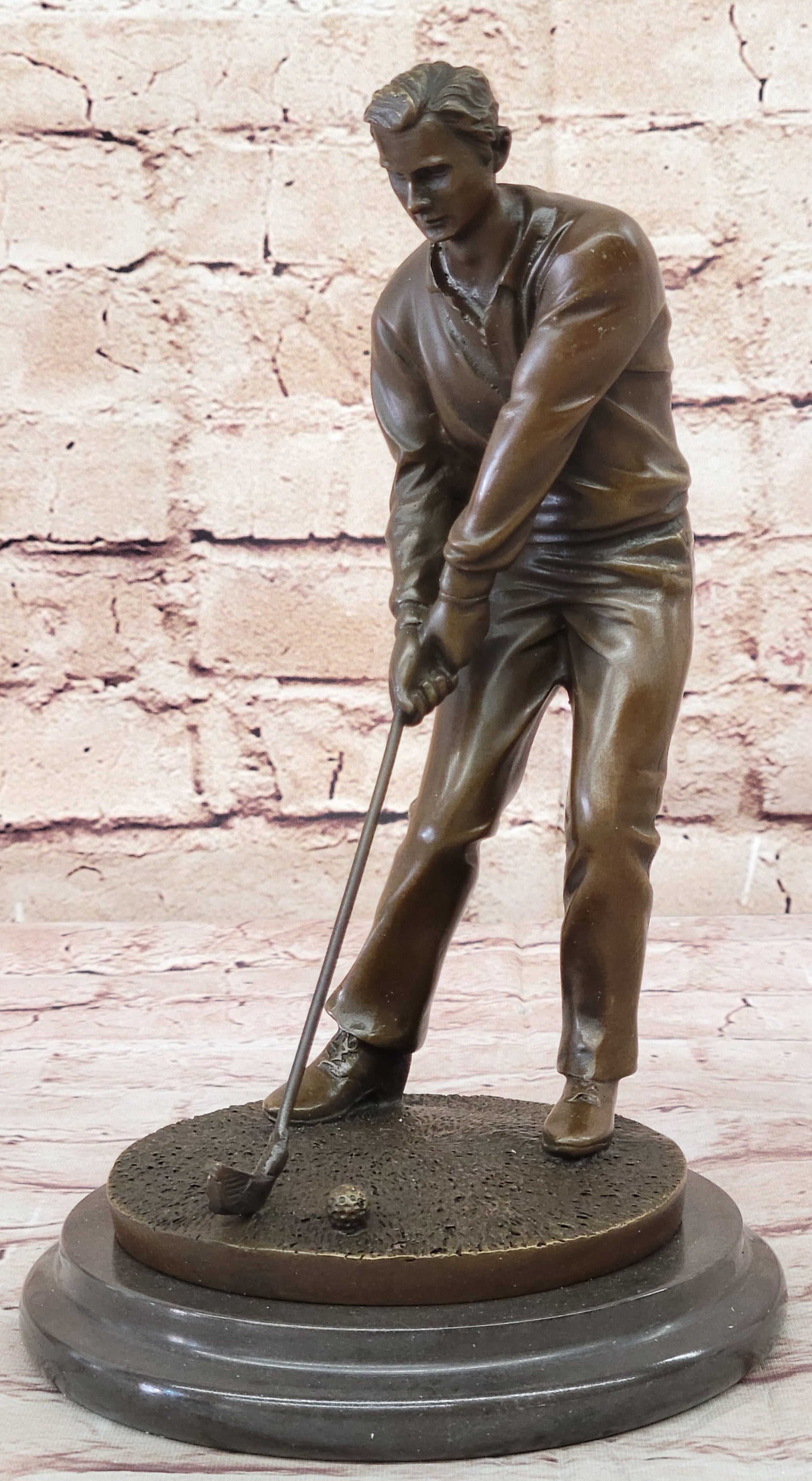 Golfer Playing Golf Bronze Marble Trophy PGA Signed Art