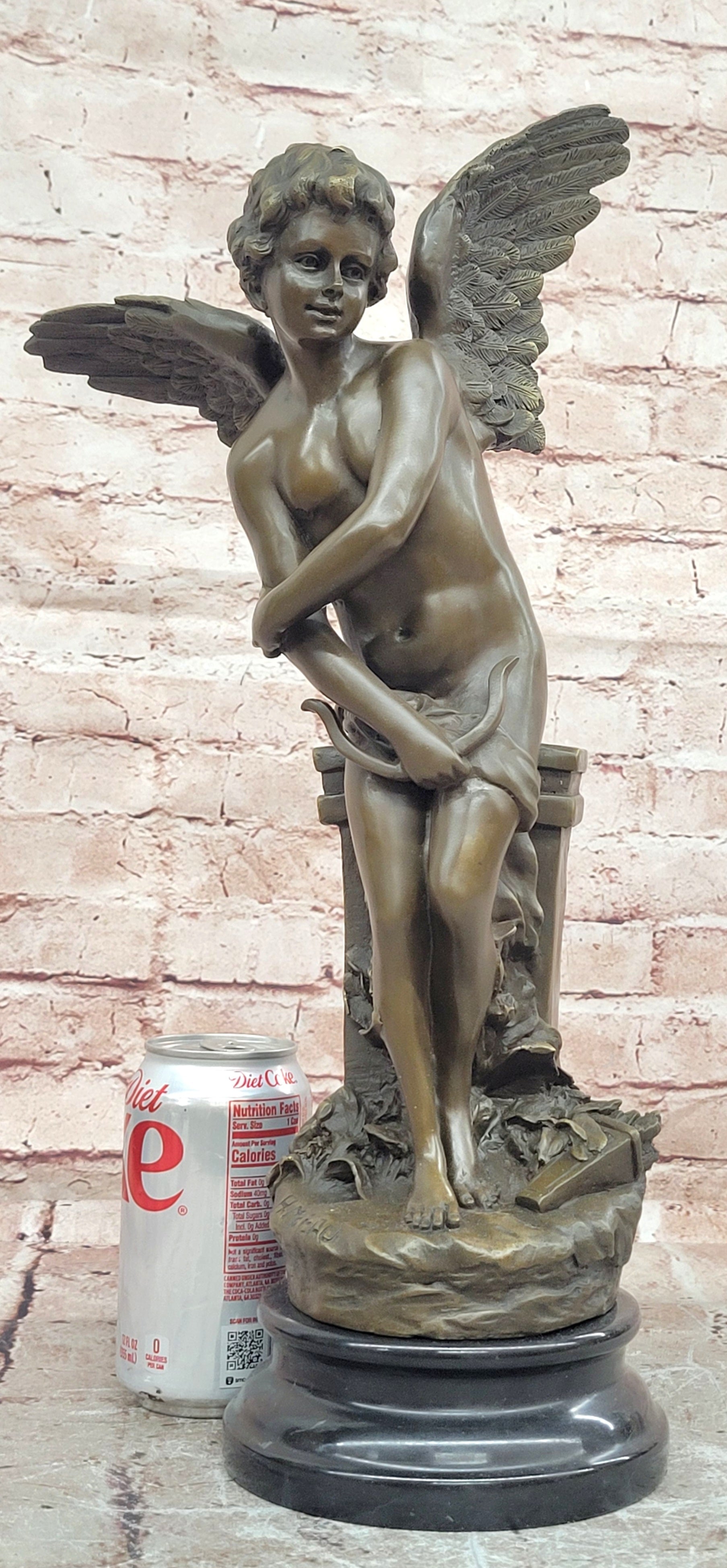 Hand Made Moreau Cupid with Wings Romantic Gesture Bronze Sculpture