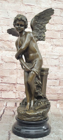 Hand Made Moreau Cupid with Wings Romantic Gesture Bronze Sculpture