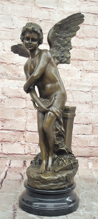 Hand Made Moreau Cupid with Wings Romantic Gesture Bronze Sculpture