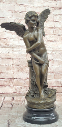 Hand Made Moreau Cupid with Wings Romantic Gesture Bronze Sculpture