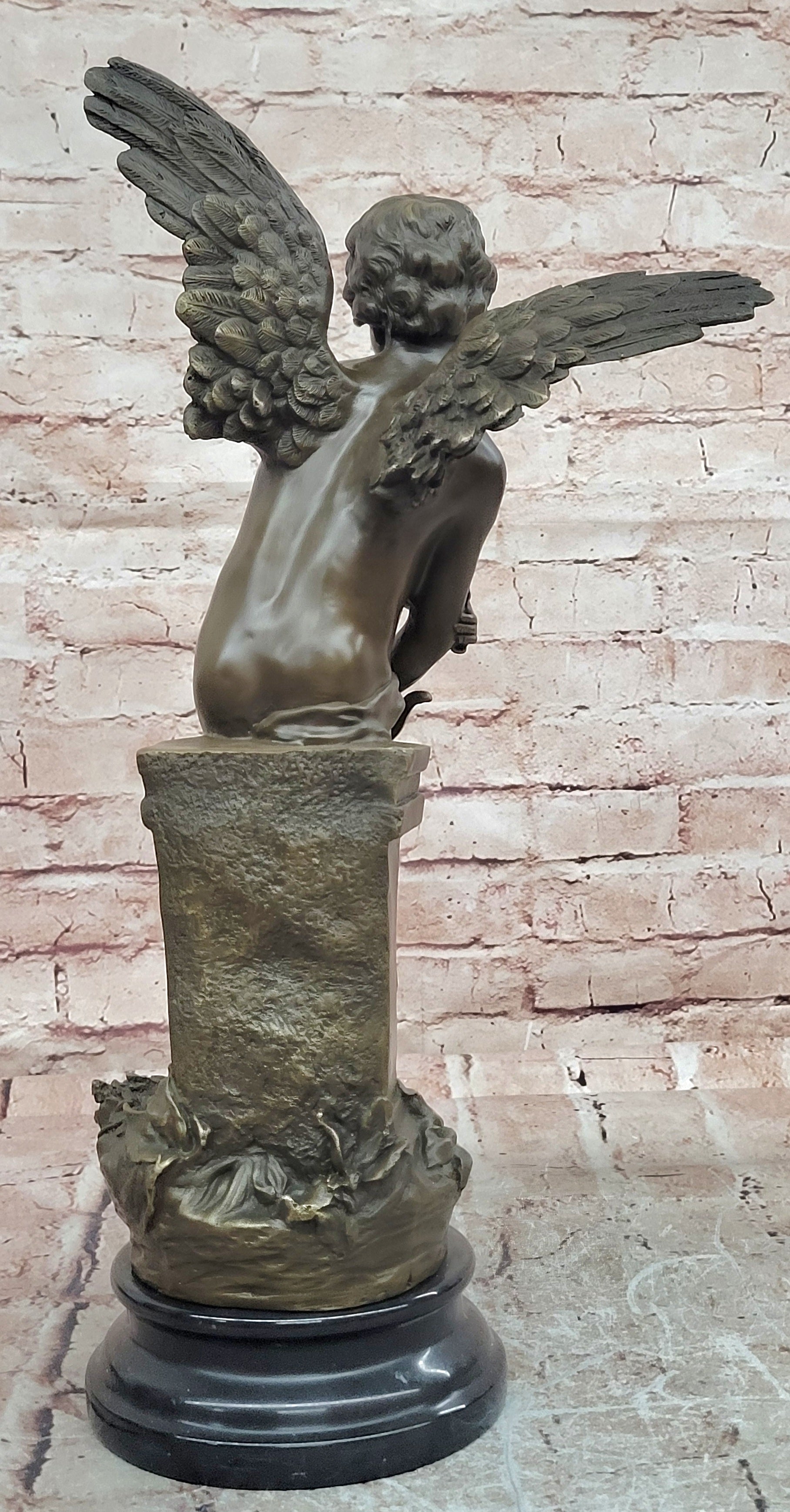 Hand Made Moreau Cupid with Wings Romantic Gesture Bronze Sculpture