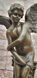 Hand Made Moreau Cupid with Wings Romantic Gesture Bronze Sculpture