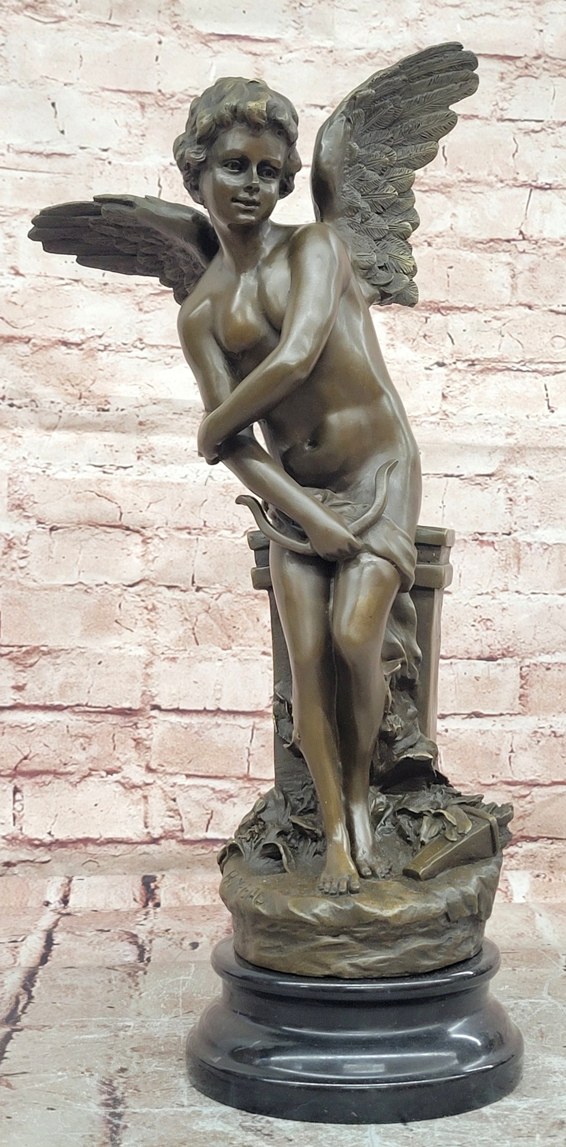 Hand Made Moreau Cupid with Wings Romantic Gesture Bronze Sculpture