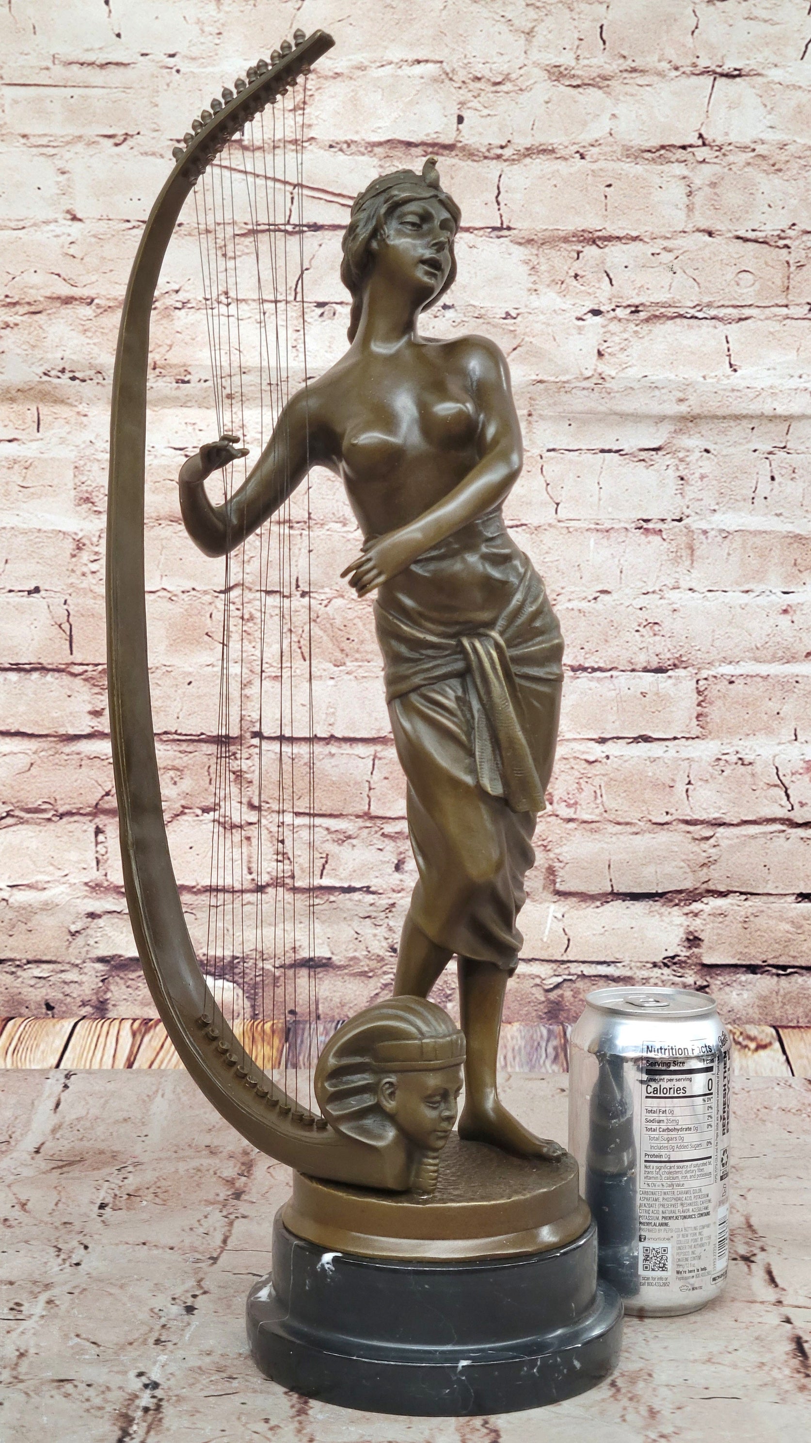 Coudray Egyptian Harp Player – Bronze Sculpture on Marble Base