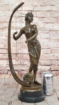 Coudray Egyptian Harp Player – Bronze Sculpture on Marble Base