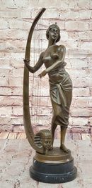 Coudray Egyptian Harp Player – Bronze Sculpture on Marble Base