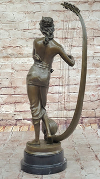 Coudray Egyptian Harp Player – Bronze Sculpture on Marble Base
