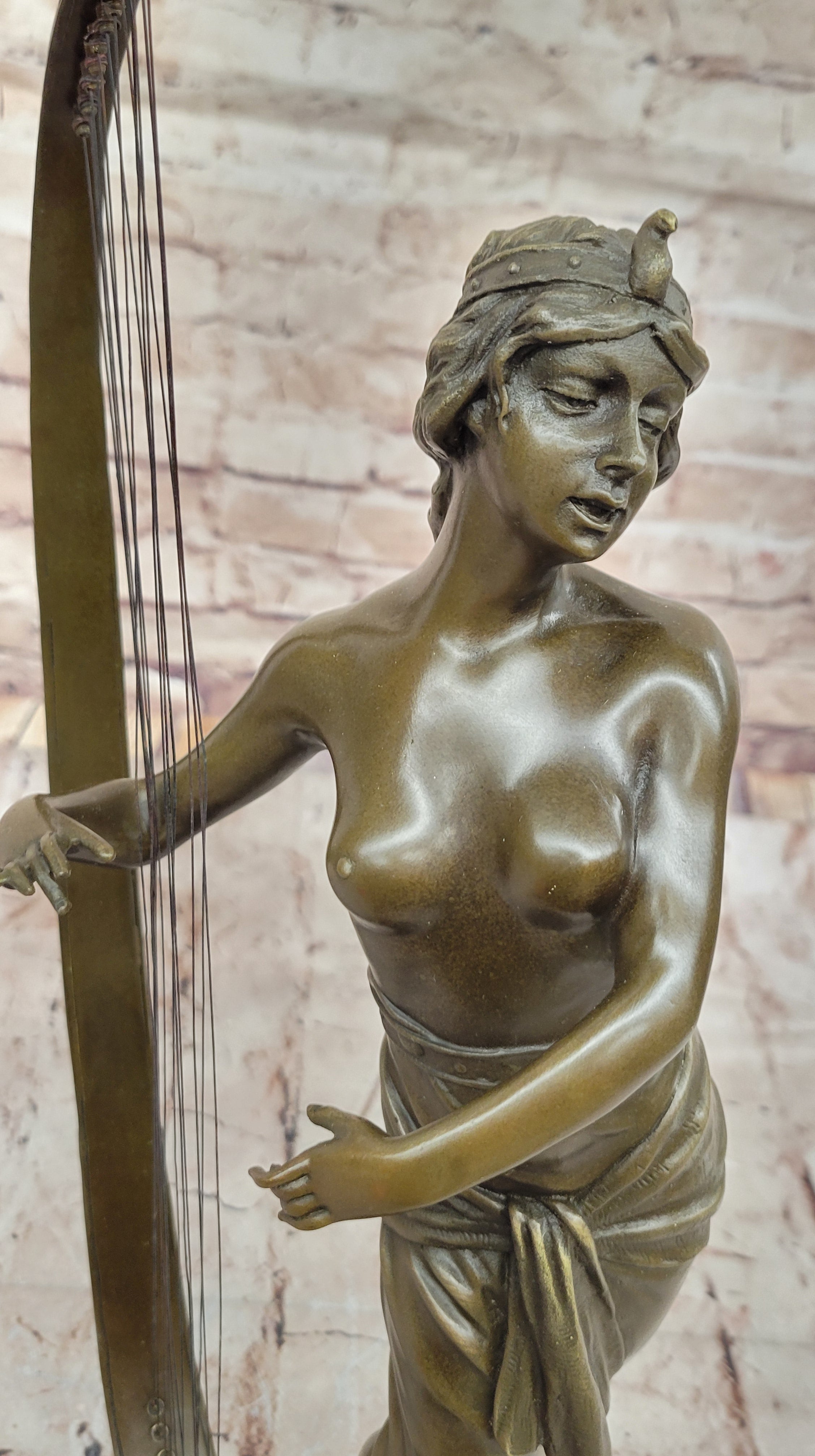 Coudray Egyptian Harp Player – Bronze Sculpture on Marble Base