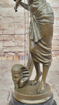 Coudray Egyptian Harp Player – Bronze Sculpture on Marble Base