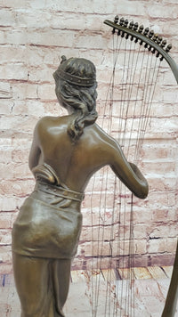 Coudray Egyptian Harp Player – Bronze Sculpture on Marble Base